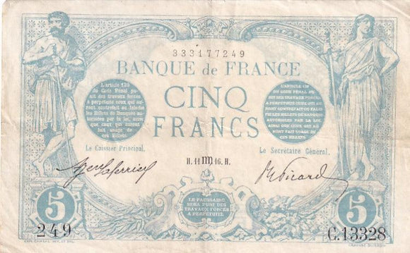 1912 France - 5 Francs - Pick#p70 - Loose Change Coins