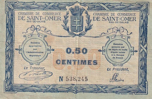 1914 France - 50 Centimes - Chambers of Commerce of Saint-Omer (Notgeld) - Loose Change Coins