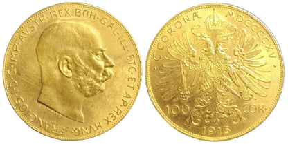 1915 Austria - 100 Corona - Franz Joseph I (Restrike) - 33.87g of .900 Gold - Loose Change Coins