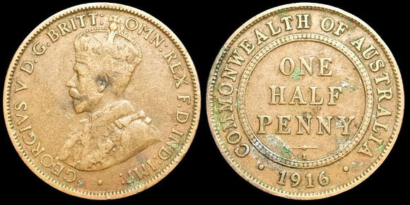 1916 Australian Half Penny - relatively common for period - Very Good - Loose Change Coins