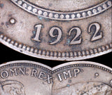 1922 Australian Penny - Fine - London Obverse with "Wide Date Toenail 9" and Flat Base Lettering - Considered Scarce - Loose Change Coins