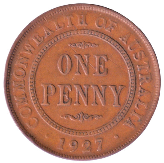 1927 Australian Penny - Fine - readily available in lower grades - Loose Change Coins