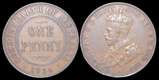 1936 Australian Penny - Extremely Fine - readily available in lower grades #1 - Loose Change Coins