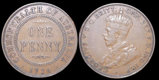 1936 Australian Penny - Extremely Fine - readily available in lower grades #2 - Loose Change Coins
