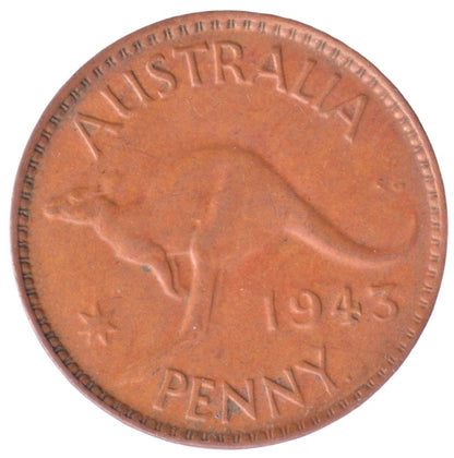 1943 Y. Australian Penny - Very Good - Perth Mint - readily available in low to mid grades - Loose Change Coins