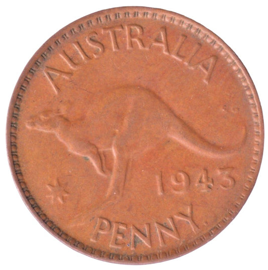 1943 Y. Australian Penny - Very Good - Perth Mint - readily available in low to mid grades - Loose Change Coins