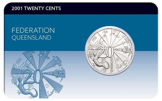 2001 Australian 20 Cent Coin - CENTENARY OF FEDERATION - QUEENSLAND Coin Pack - Loose Change Coins