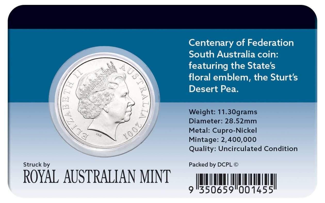 2001 Australian 20 Cent Coin - CENTENARY OF FEDERATION - SOUTH AUSTRALIA Coin Pack - Loose Change Coins