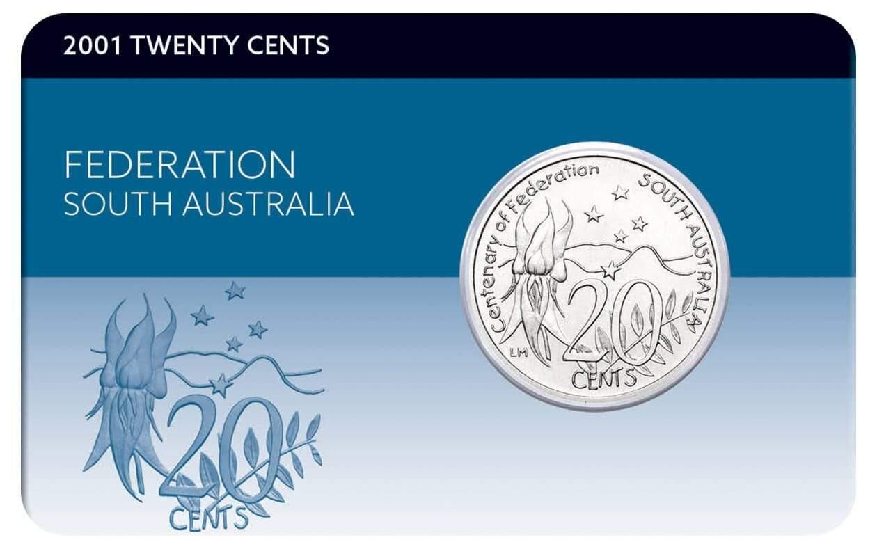 2001 Australian 20 Cent Coin - CENTENARY OF FEDERATION - SOUTH AUSTRALIA Coin Pack - Loose Change Coins