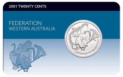 2001 Australian 20 Cent Coin - CENTENARY OF FEDERATION - WESTERN AUSTRALIA Coin Pack - Loose Change Coins