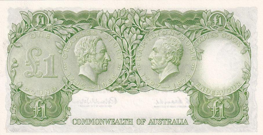 1961 Australian 1 Pound Note - HF98 511682 - COOMBS/WILSON - Reserve Bank, Dark green back - R34a - Mid-Range Prefix - Uncirculated - Loose Change Coins
