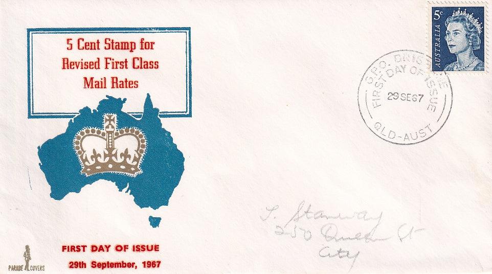 1967 Australian First Day Cover - 5c Stamp for Revised First Class Mail Rates - Parade Covers - Loose Change Coins