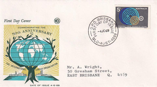 1969 Australian First Day Cover - 50th Anniversary International Labour Organisation - Loose Change Coins