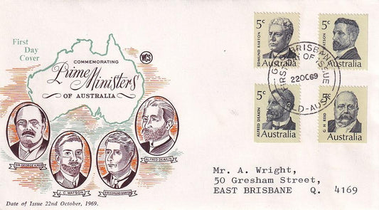 1969 Australian First Day Cover - Commemorating Prime Ministers of Australia (4) - Loose Change Coins