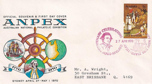 1970 Australian First Day Cover - Bicentenary Captain Cook's Discovery of the East Coast of Australia - Do,.Overprinted ANPEX 1970 - Loose Change Coins