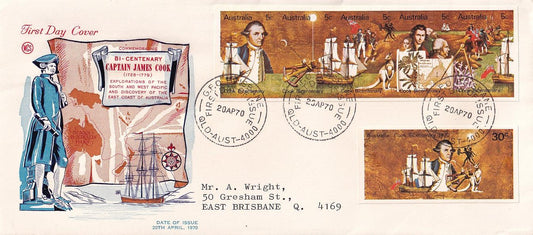 1970 Australian First Day Cover - Bicentenary Captain Cook's Discovery of the East Coast of Australia - Long Envelope with Miniature Sheet - Loose Change Coins