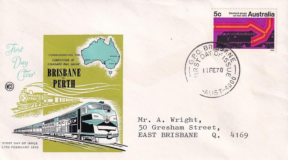 1970 Australian First Day Cover - Standard Guage Railway Link - Brisbane to Perth - Loose Change Coins