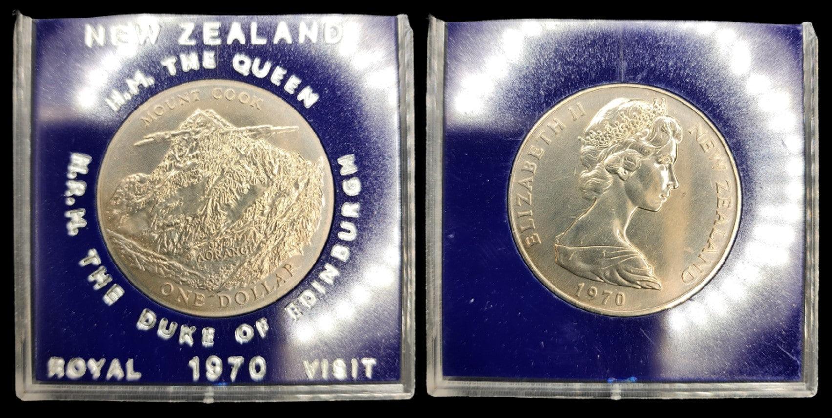 1970 New Zealand One Dollar Coin - Royal Visit Commemorative Dollar - In Original Case - Loose Change Coins