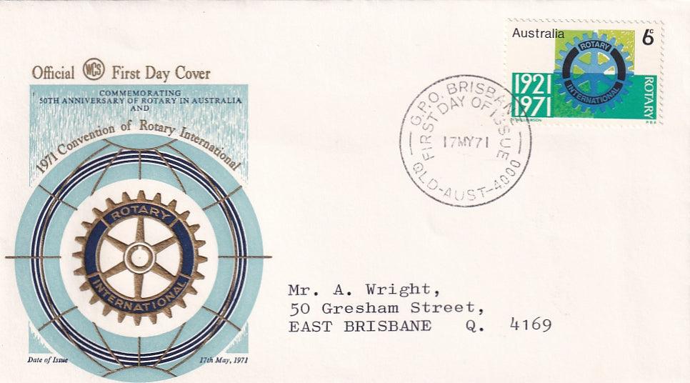 1971 Australian First Day Cover - Rotary Australia 50th Anniversary - WCS - Loose Change Coins