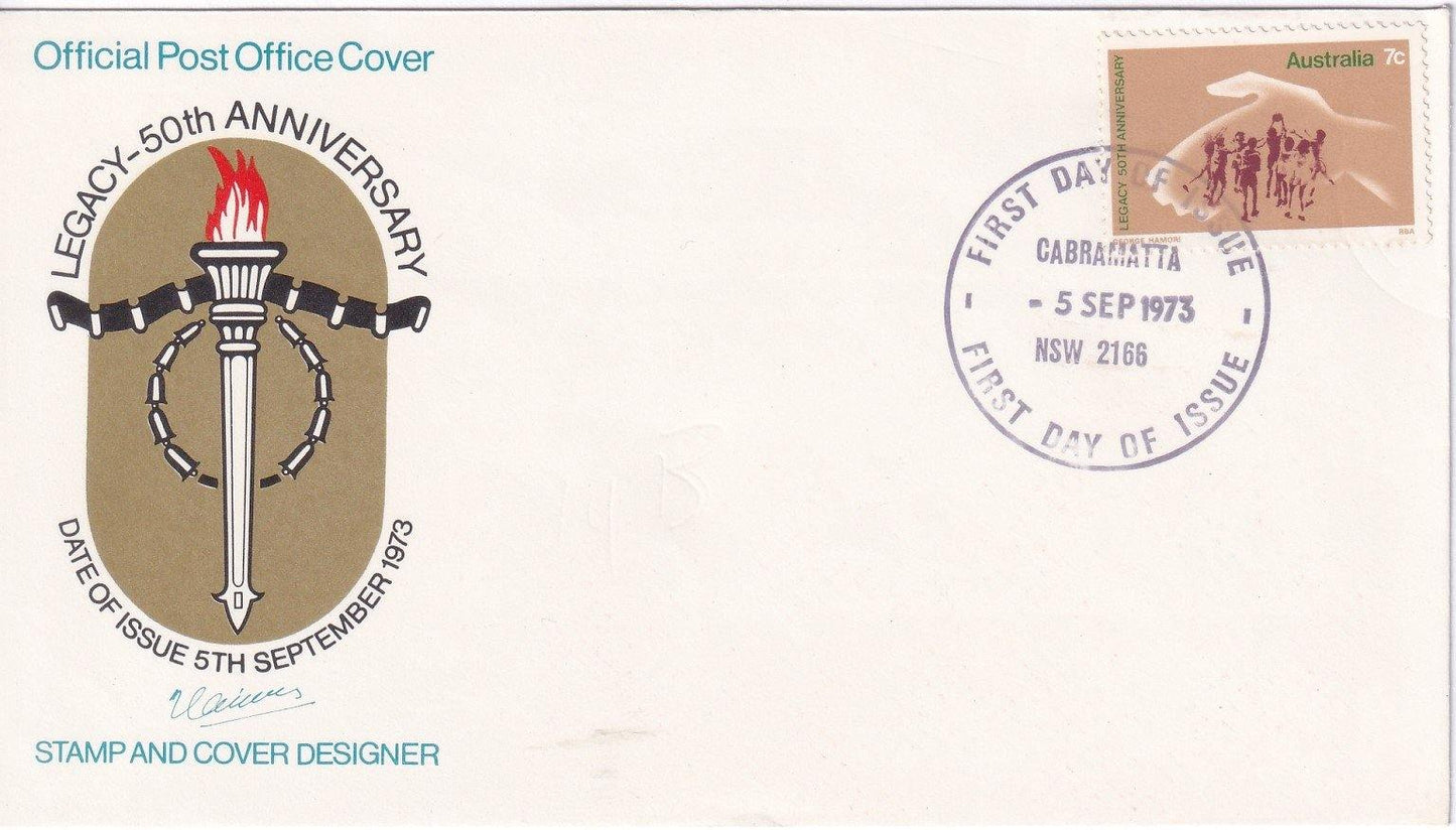1973 Australian First Day Cover - Legacy 50th Anniversary - Cover #1 - Loose Change Coins