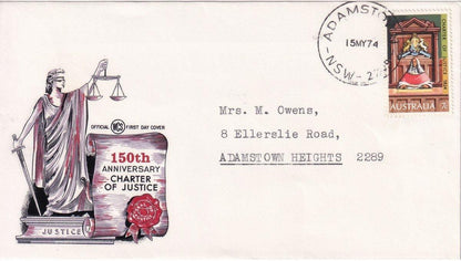 1974 Australian First Day Cover - 150th Anniversary Charter of Justice - Cover #1 - Loose Change Coins