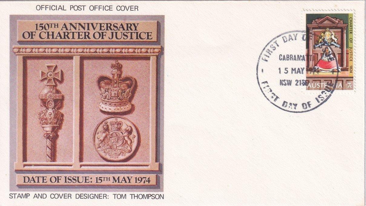 1974 Australian First Day Cover - 150th Anniversary Charter of Justice - Cover #3 - Loose Change Coins