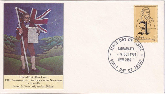 1974 Australian First Day Cover - 150th Anniversary of the First Independent Australian Newspaper - Cover #2 - Loose Change Coins