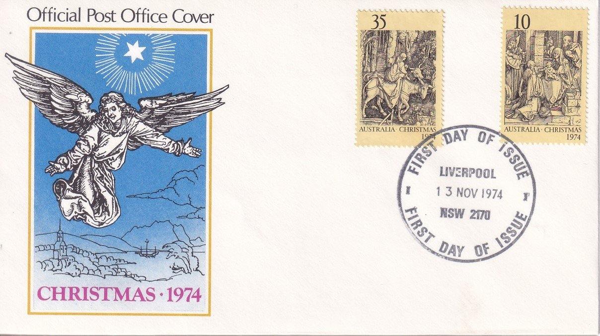 1974 Australian First Day Cover - Christmas 1974 - Cover #1 - Loose Change Coins
