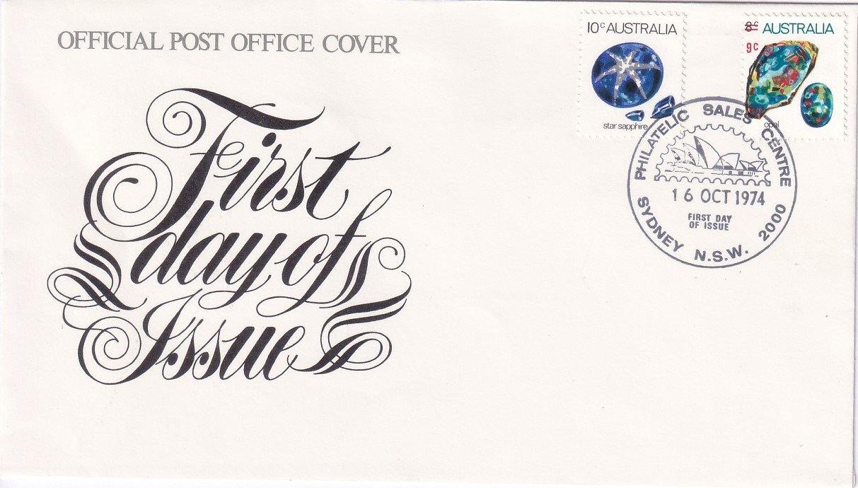 1974 Australian First Day Cover - First Day of Issue - Gemstones Stamps - Loose Change Coins
