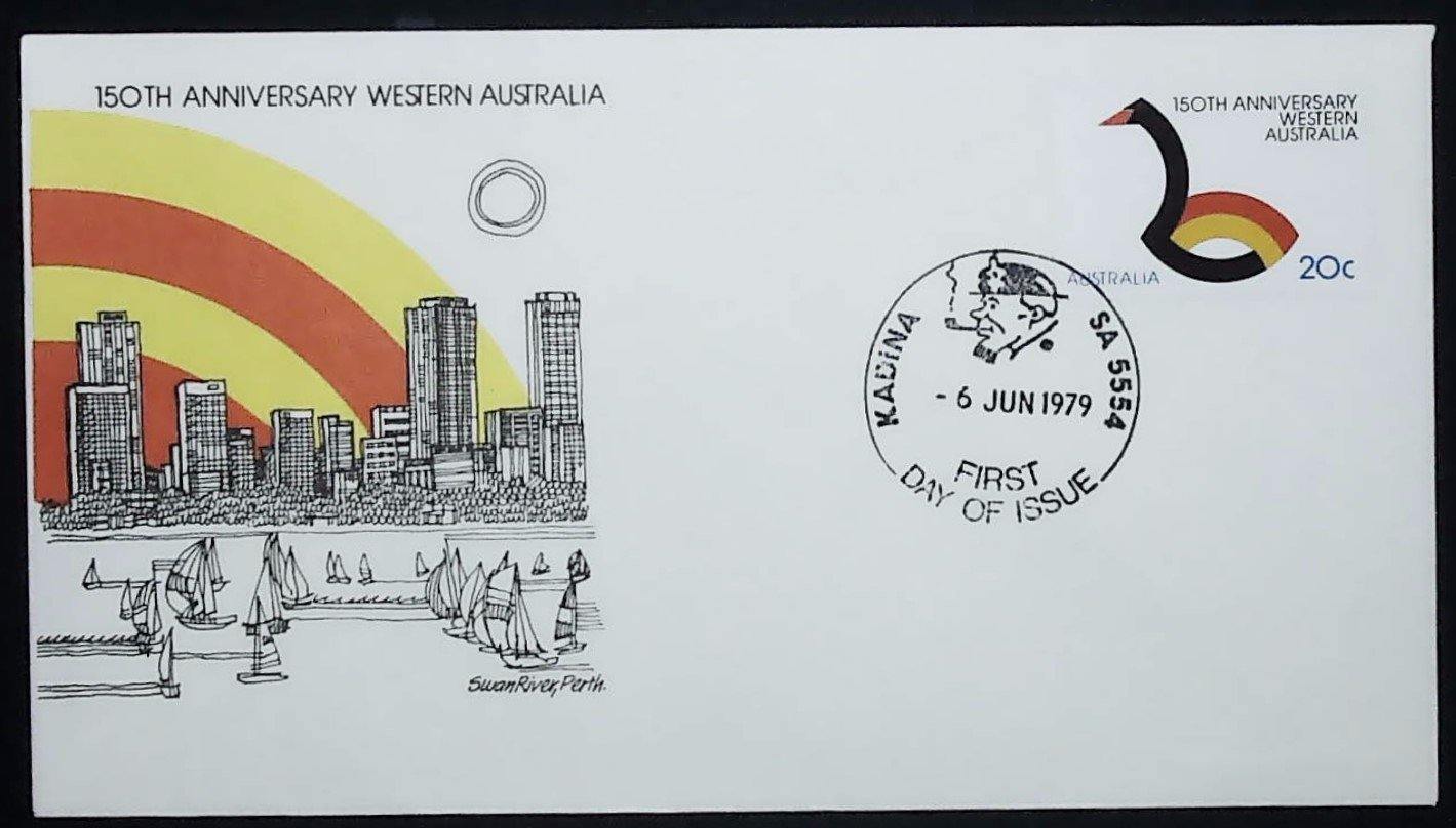 1979 Australian First Day Cover No.128 - 150th Anniversary of Western Australia - Loose Change Coins