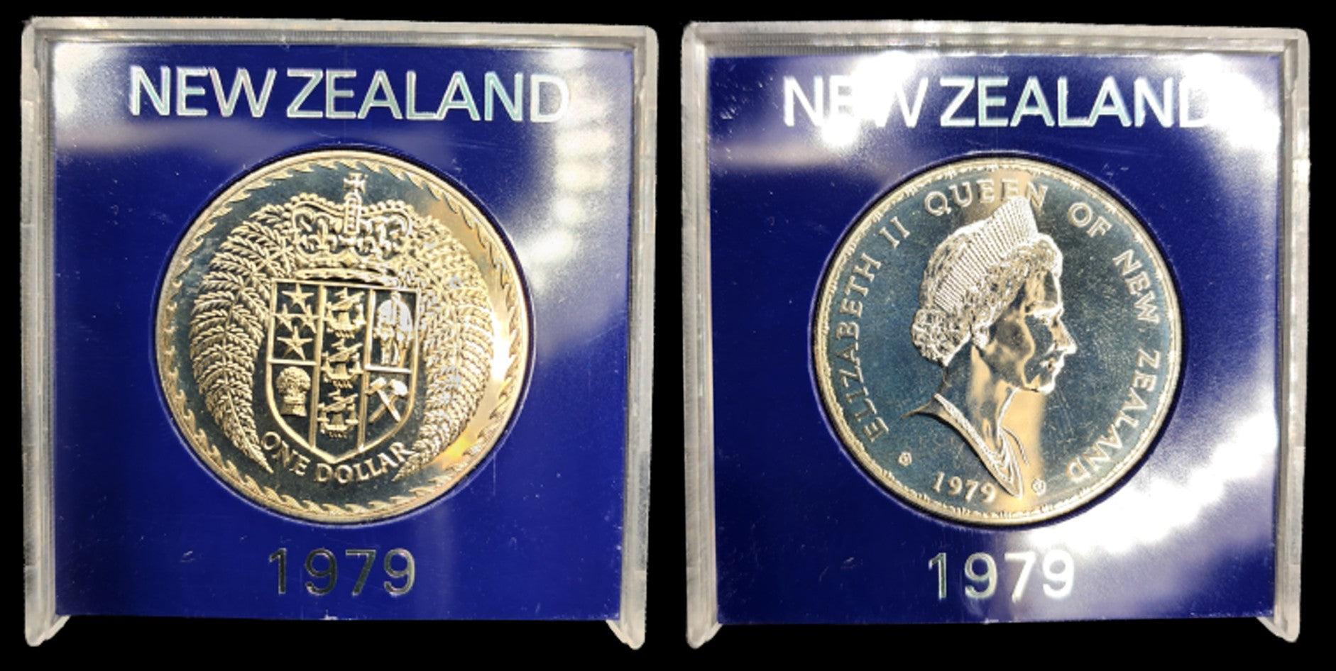 1979 New Zealand One Dollar Coin - Shield of Arms Series - Berry Portrait First Year - Loose Change Coins