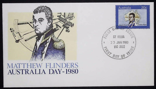 1980 Australia Post Cover - Australia Day 1980 - Matthew Flinders - Loose Change Coins