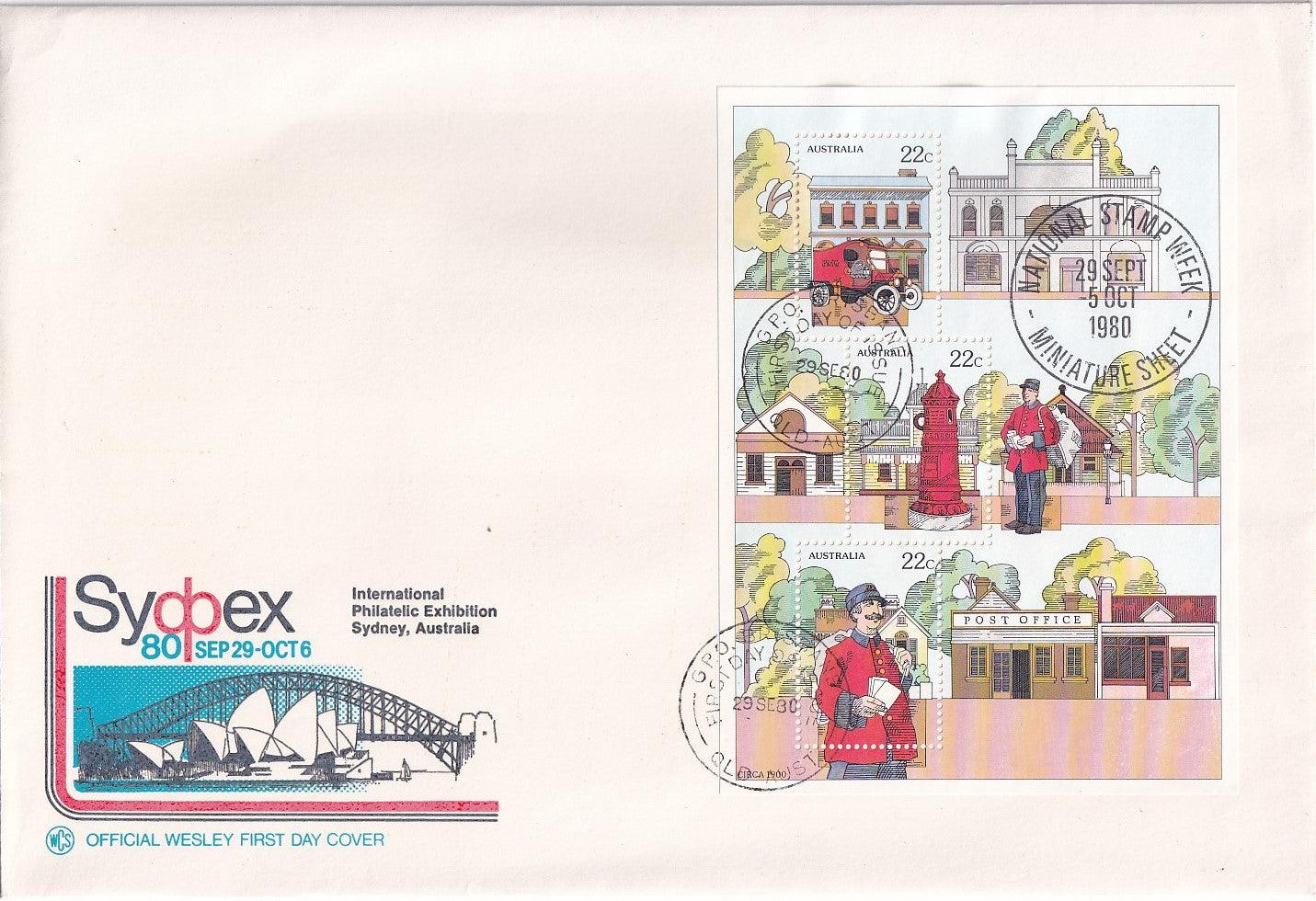 1980 Australian First Day Cover WCS - National Stamp Week "SYDPEX" National Philatelic Exhibition Miniature Sheet - Loose Change Coins
