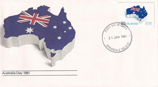 1981 Australian First Day Cover - Australia Day 1981 - Springvale Cancellation Stamp - Loose Change Coins