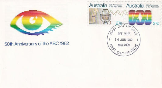 1982 Australian First Day Cover - 50th Anniversary of the ABC - Dee Why Cancellation Stamp - Loose Change Coins