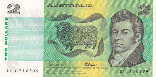 1985 Australian 2 Dollar Note - Multiple Prefix Numbers Available - JOHNSTON/FRASER - R89 - GENERAL PREFIX - Uncirculated - Loose Change Coins
