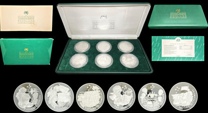 1988 Bicentennial Commemorative Medallion Series - Set of Six Sterling Silver Proof 50mm Medallions (426 grams of 92.5 Silver) - Loose Change Coins