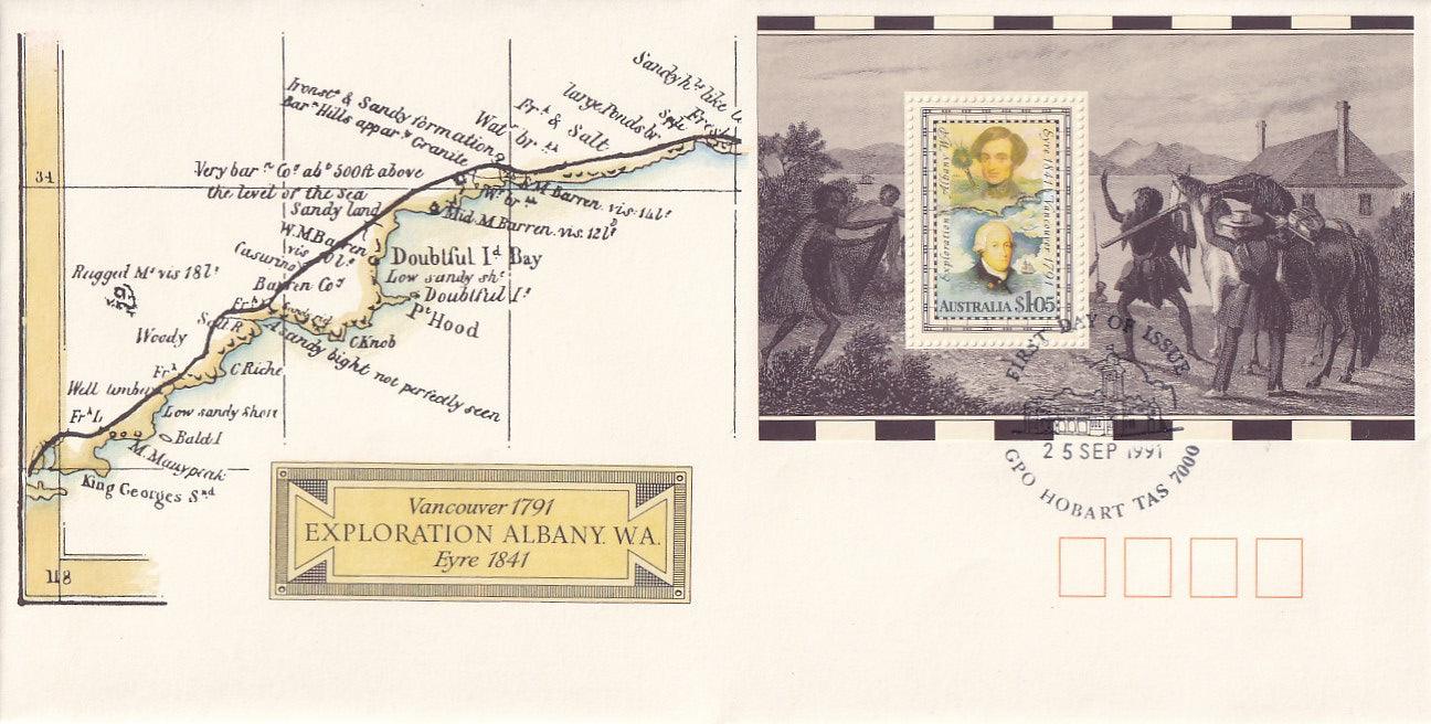 1991 Australian First Day Cover - Exploration of Albany, Western Australia - Miniature Sheet FDC - Loose Change Coins