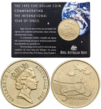1992 Australian 5 Dollar Coin - The International Year of Space - Loose Change Coins