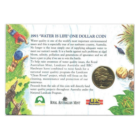 1993 Australian One Dollar Coin - Landcare Australia and BBC Hardware Clean Rivers' release - UNCIRCULATED - Loose Change Coins