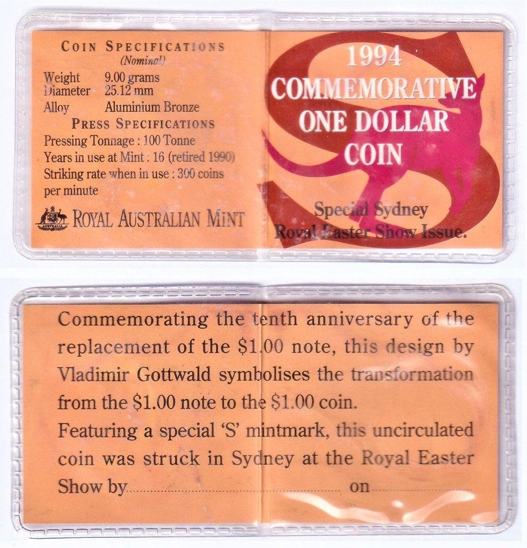 1994 Australian One Dollar Coin - 10th Anniversary of the Dollar Coin/Dollar Decade - Multiple Mintmarks Available - Loose Change Coins