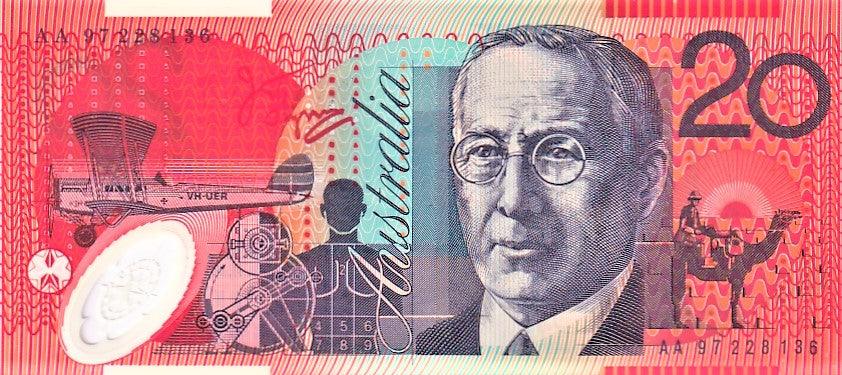 1997 Australian 20 Dollar Note - FIRST PREFIX - AA  97228136 - Macfarlane/Evans R416aF - UNCIRCULATED - Loose Change Coins