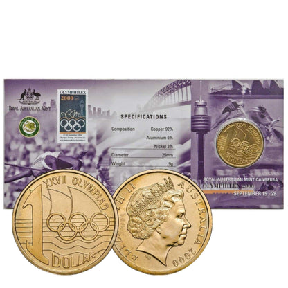 2000 Australian One Dollar Coin - OLYMPHILEX Edge Lettered Coin - Sydney and Canberra Varieties Available - Loose Change Coins