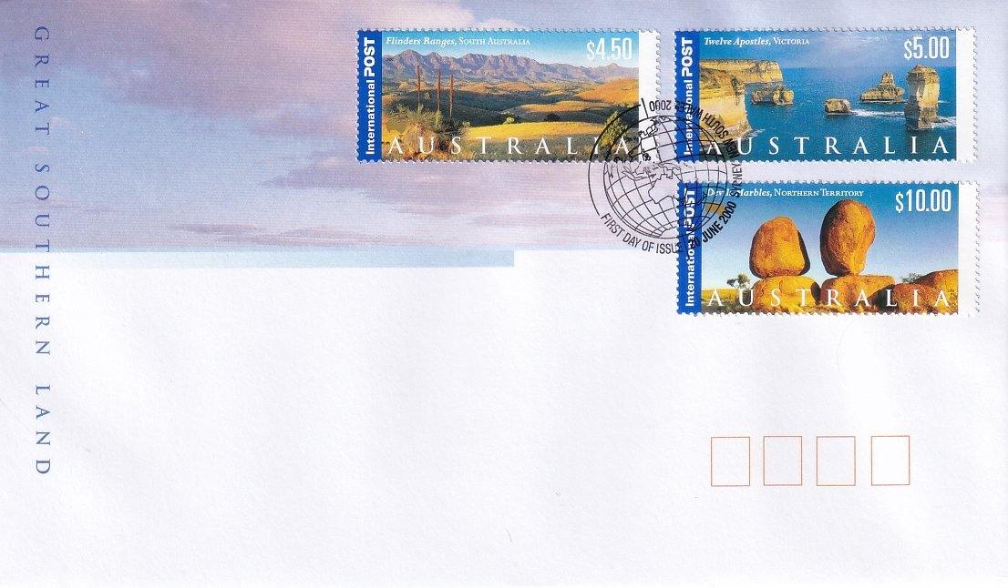 2000 Australian First Day Cover - First International Post Stamps - Panoramas #1 - Loose Change Coins