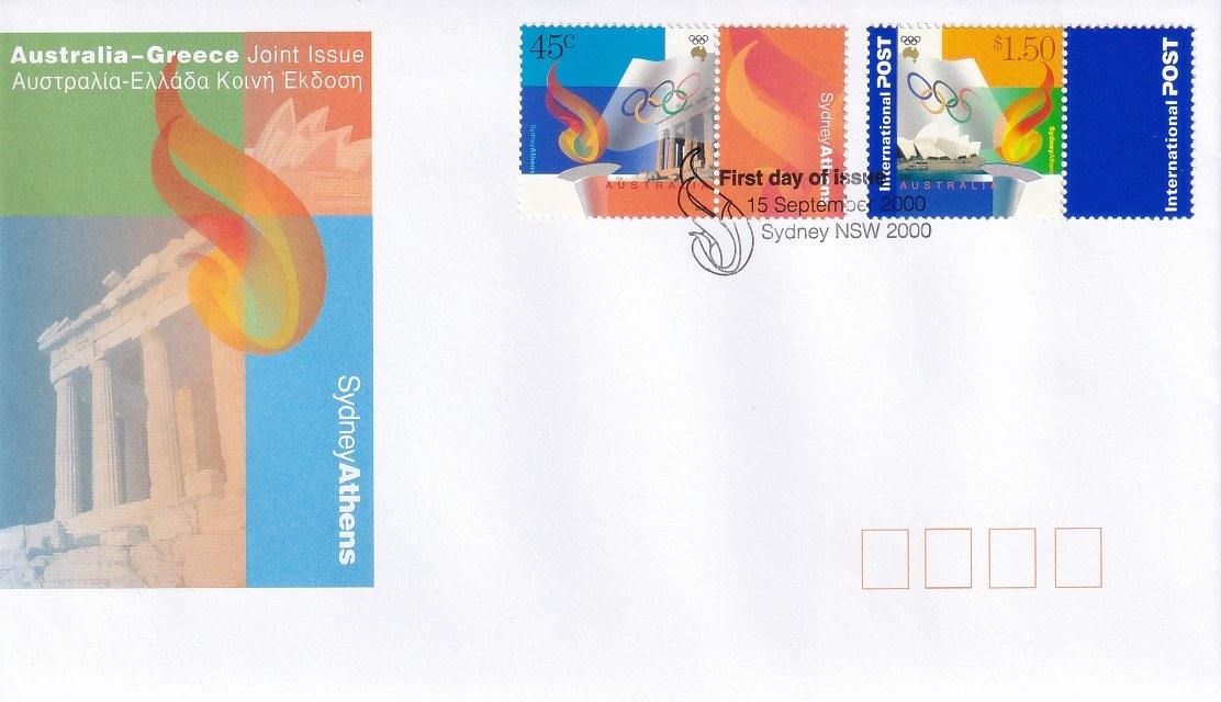 2000 Australian First Day Cover - Olympics - Sydney/Athens Joint Issue (2 Stamps) - Loose Change Coins