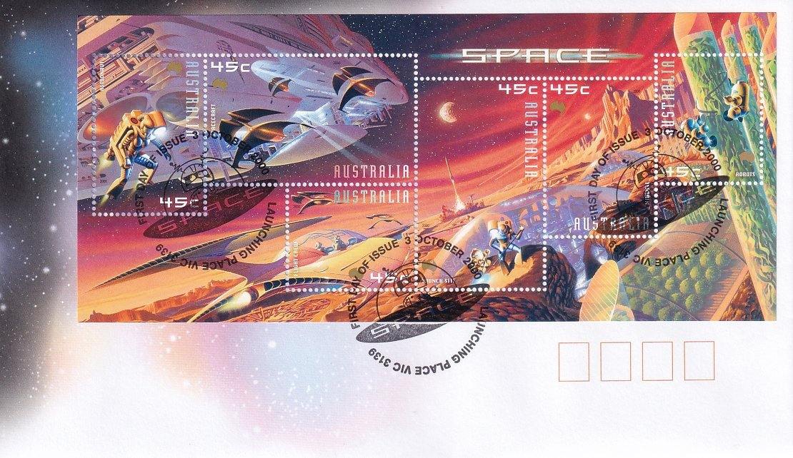 2000 Australian First Day Cover - SPACE with Miniature Sheet - Loose Change Coins