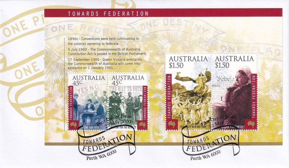 2000 Australian First Day Cover - Towards Federation FDC Miniature Sheet - Loose Change Coins