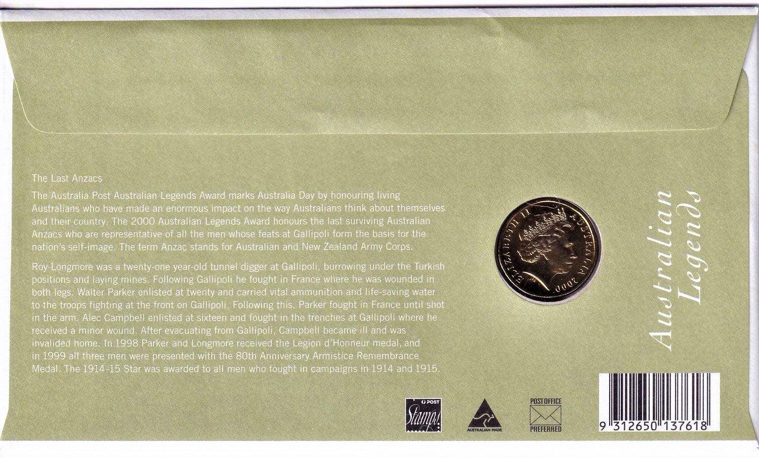 2000 PNC - Australian Legends - The Last ANZACs - Loose Change Coins