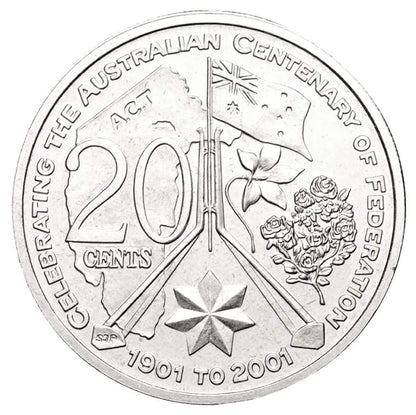 2001 Australian 20 Cent Coin - Centenary of Federation - AUSTRALIAN CAPITAL TERRITORY - UNCIRCULATED from ROLL - Loose Change Coins