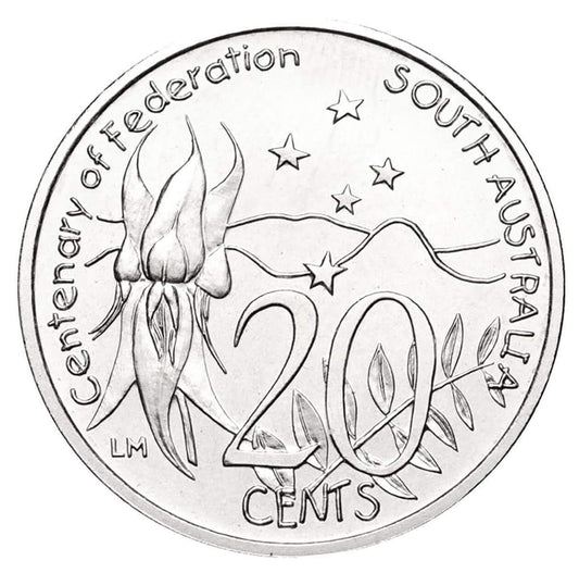 2001 Australian 20 Cent Coin - Centenary of Federation - SOUTH AUSTRALIA - UNCIRCULATED from ROLL - Loose Change Coins